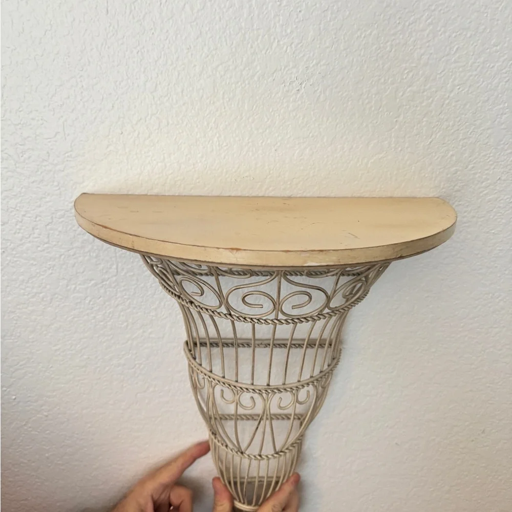 Set Of 2 Ornate Vintage White In Color Wall Scones. Metal Shelfs